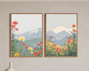 Set of 2 Wildflower Art, Floral Art Set, Wildflower Painting, Floral Wall Art, Boho Wall Art, Botanical  Prints, Neutral Art, Nature Poster