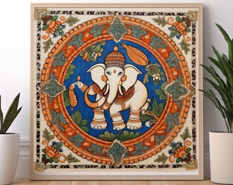Madhubani Painting, Indian Wall Art, Indian Elephant Painting, Indian Vintage Elephant Painting, Indian Digital Art, Indian Folk Art