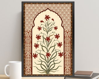 Pichwai Indian Floral Art, Vintage Floral Art, Indian Painting, Indian Folk Art, Mughal Wall Art, Pichwai Art, Tree of Life, Boho Wall Art
