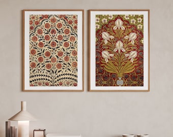 Indian Floral Art Set of 2 Indian Folk Art, Mughal Floral Art, Indian Vintage Art, Pichwai Painting, Mughal Art, Indian Digital Wall Art Set