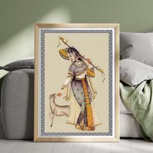 Indian Folk Art, Indian Royal Princess, Mughal Art, Indian Royal Queen, Indian Prints, Indian Printable Wall Art, Vintage Indian Woman Art