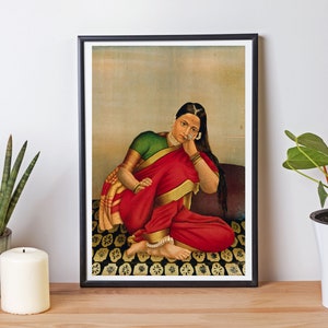Indian Folk Art, Indian Woman in Sari, Brown Woman Art, Indian Art, Indian Traditional Woman in Saree, Indian Vintage Art, Indian Royal Lady