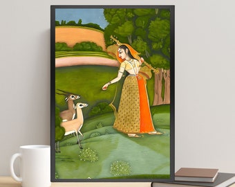 Indian Folk Art, Indian Royal Lady, Pichwai Painting, Indian Art, Pichwai Art, Mughal Art, Indian Woman, Vintage Indian Miniature Painting