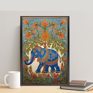 Madhubani Painting, Indian Wall Art, Indian Elephant Painting, Elephant Prints, Vintage Art, Indian Digital Art, Indian Folk Art, Mithila