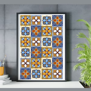 Moroccan Tile Print Moroccan Printable Wall Art, Tile Pattern Spanish Italian Mediterranean Greek Wall Decor, Square Prints, Talavera Tiles