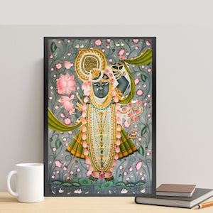 Shreenathji Pichwai Print, Shrinath ji Painting, Indian Folk Art, Srinathji Wall Art, Indian Art, Indian God, Pichwai Painting, Sreenath ji