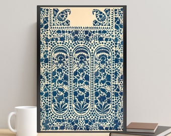 Vintage Floral Print, Indigo Print, Vintage Patterns, Indian Painting, Blue Poster, Indian Wall Art, Boho Art, Antique Prints, Floral Art