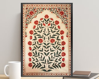 Pichwai Indian Floral Art, Vintage Floral Art, Indian Painting, Indian Folk Art, Mughal Wall Art, Pichwai Art, Tree of Life, Boho Wall Art