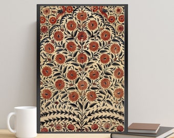 Vintage Floral Art, Mughal Floral Art, Indian Vintage Painting, Indian Folk Art, Boho Wall Art, Pichwai Painting, Tree of Life, Indian Art
