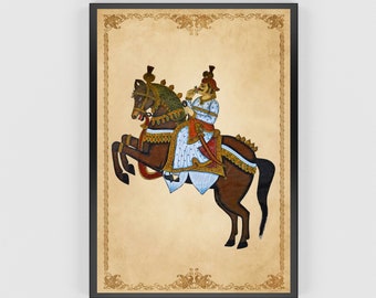 Indian Folk Art, Indian Maharaja, Indian Raja, Indian Royal Digital Art, Indian King, Indian Mughal Vintage Painting, Indian Palace Wall art