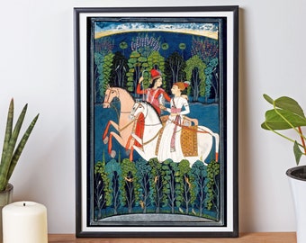 Indian Folk Art, Indian Antique Art, Indian Vintage Wall Art, Indian Raja Rani, Indian Royal King Queen, Mughal Art, Traditional Wall Art