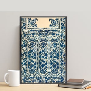 Vintage Floral Print, Indigo Print, Vintage Patterns, Indian Painting, Blue Poster, Indian Wall Art, Boho Art, Antique Prints, Floral Art