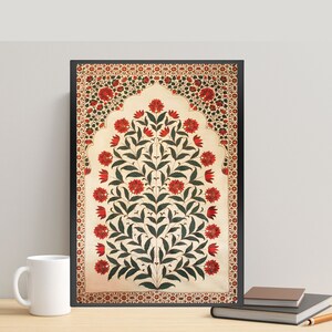 Pichwai Indian Floral Art, Vintage Floral Art, Indian Painting, Indian Folk Art, Mughal Wall Art, Pichwai Art, Tree of Life, Boho Wall Art image 1
