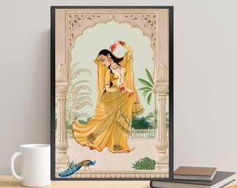 Indian Folk Art, Indian Royal Lady Art, Pichwai Indian Painting, Indian Wall Art, Mughal Art, Indian Digital Art, Indian Woman Painting
