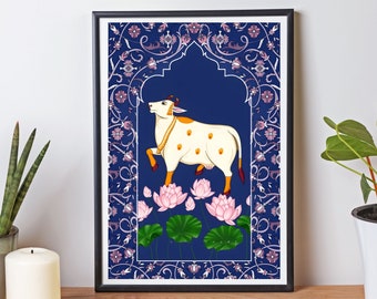 Pichwai Painting, Shrinath ji Painting, Indian Folk Art, Indian Wall Art, Indian Art, Pichwai Cow, Pichwai Art Print, Vintage Indian Art