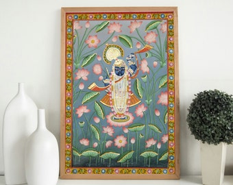 Shreenathji Pichwai Print, Shrinath ji Painting, Indian Folk Art, Srinathji Wall Art, Indian Wall Art, Indian Pichwai Painting, Sreenath ji