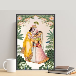 Radha Krishna Pichwai, Art Radha Krishna, Décoration murale indienne, Dieu indien, Peinture Pichwai, Art populaire indien, Art numérique indien, Art indien