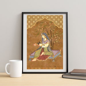Indian Folk Art, Indian Royal Lady Art, Indian Mughal Painting, Indian Wall Art, Indian Queen Printable Art, Indian Princess Poster