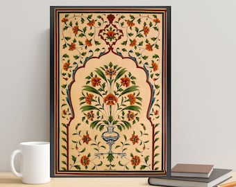 Vintage Floral Art, Mughal Floral Art, Indian Vintage Painting, Indian Folk Art, Boho Wall Art, Pichwai Painting, Tree of Life, Indian Art