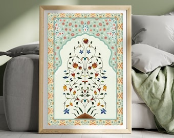 Indian Folk Art, Floral Prints, Mughal Floral Art, Indian Vintage Pichwai Painting, Vintage Floral Art, Boho Wall Art, Digital Indian Art