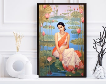 Indian Folk Art, Indian Royal Lady Art, Indian Painting, Indian Wall Art, Poster Prints, Printable Art, Living Room Decor, Pichwai Art
