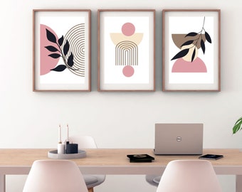 Conjunto de arte abstracto de 3, Conjunto de pared de galería, Conjunto de tres grabados, Arte de pared con impresión boho digital, Conjunto de arte abstracto boho, Impresión de arte geométrico moderno