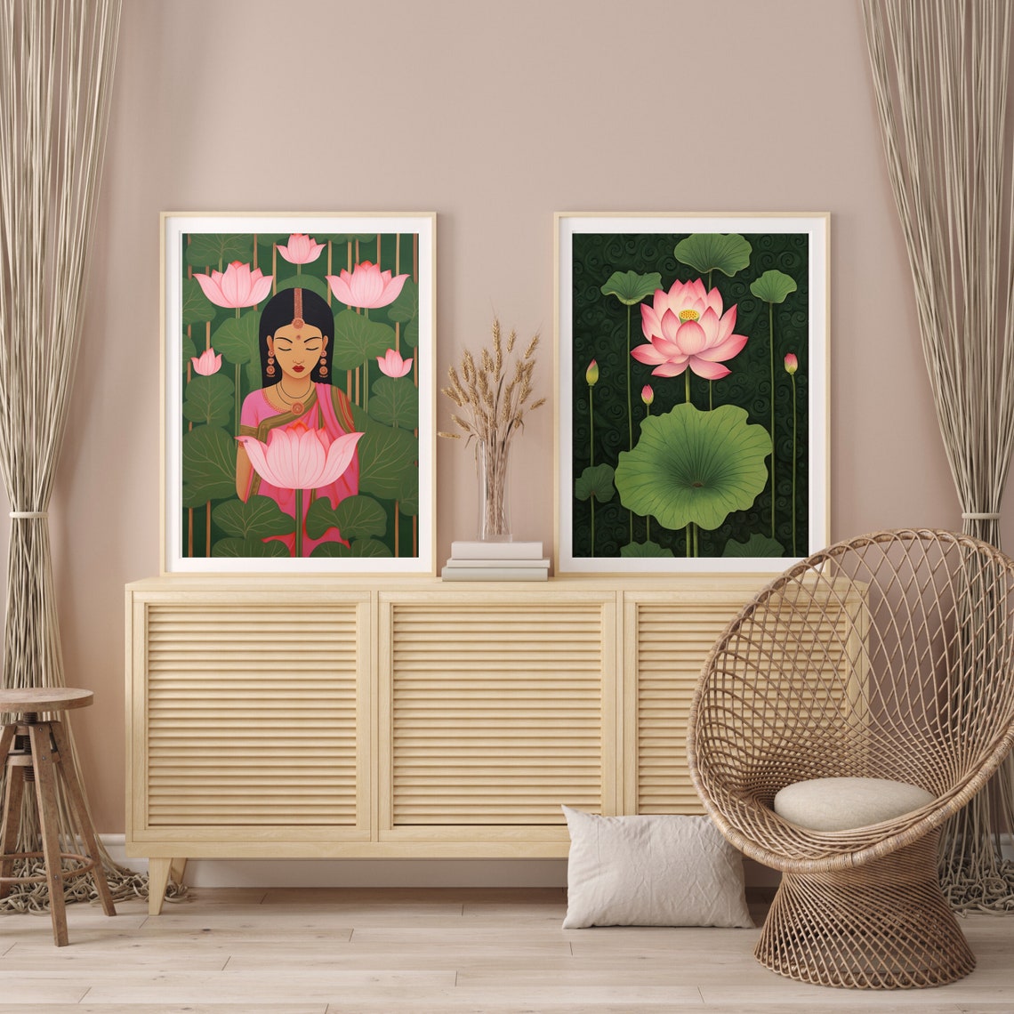 Set of 2, Indian Wall Art, Indian Folk Art , Indian Pichwai Painting ...