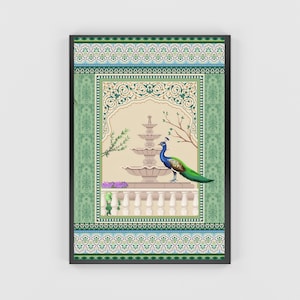 Pichwai Peacock Indian Art, Floral Nature Prints, Indian Vintage Art, Indian Wall Art, Indian Folk Art, Mughal Garden Wall Art, Indian Art