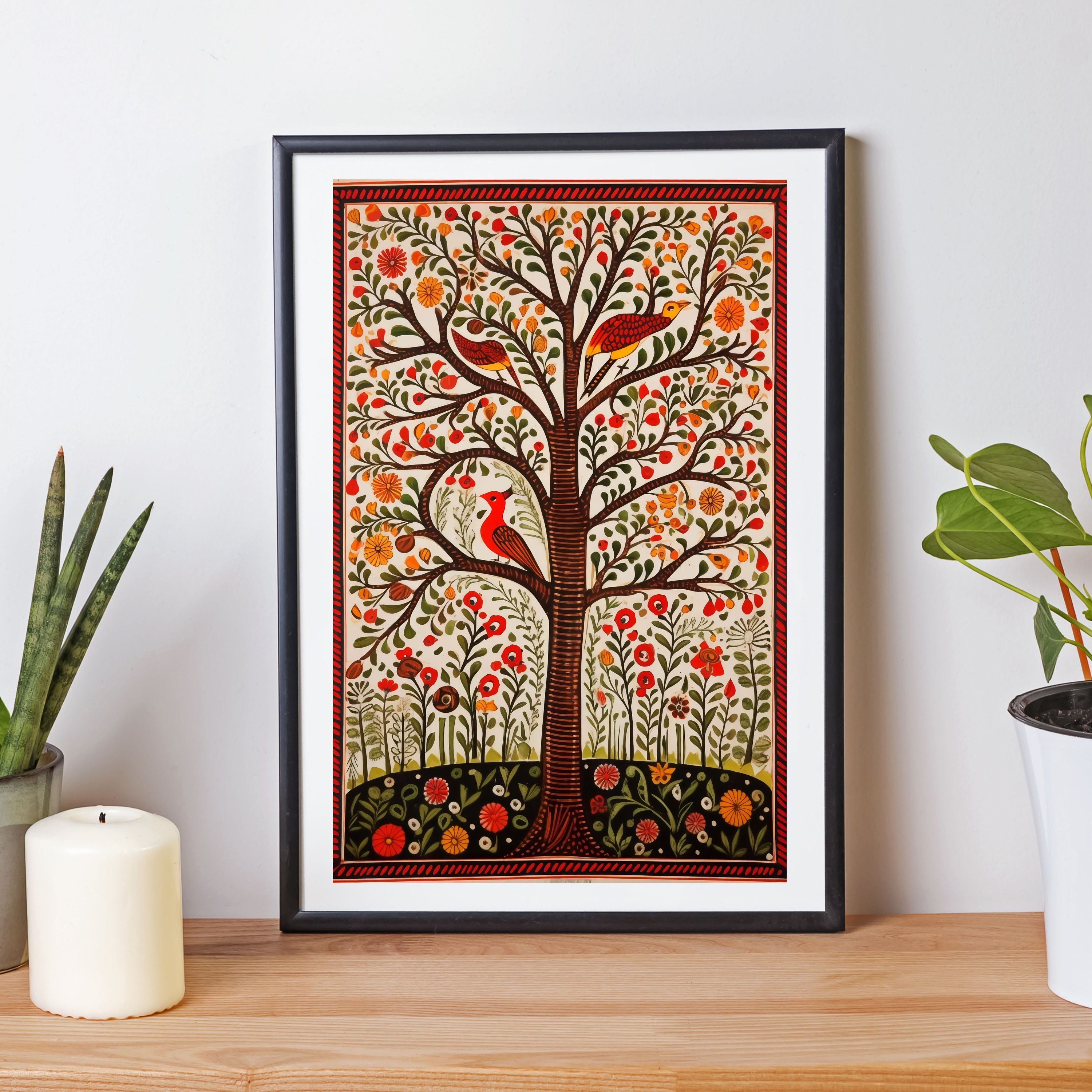 Madhubani Painting, Tree of Life , Set of 2, Indian Wall Art Print ...
