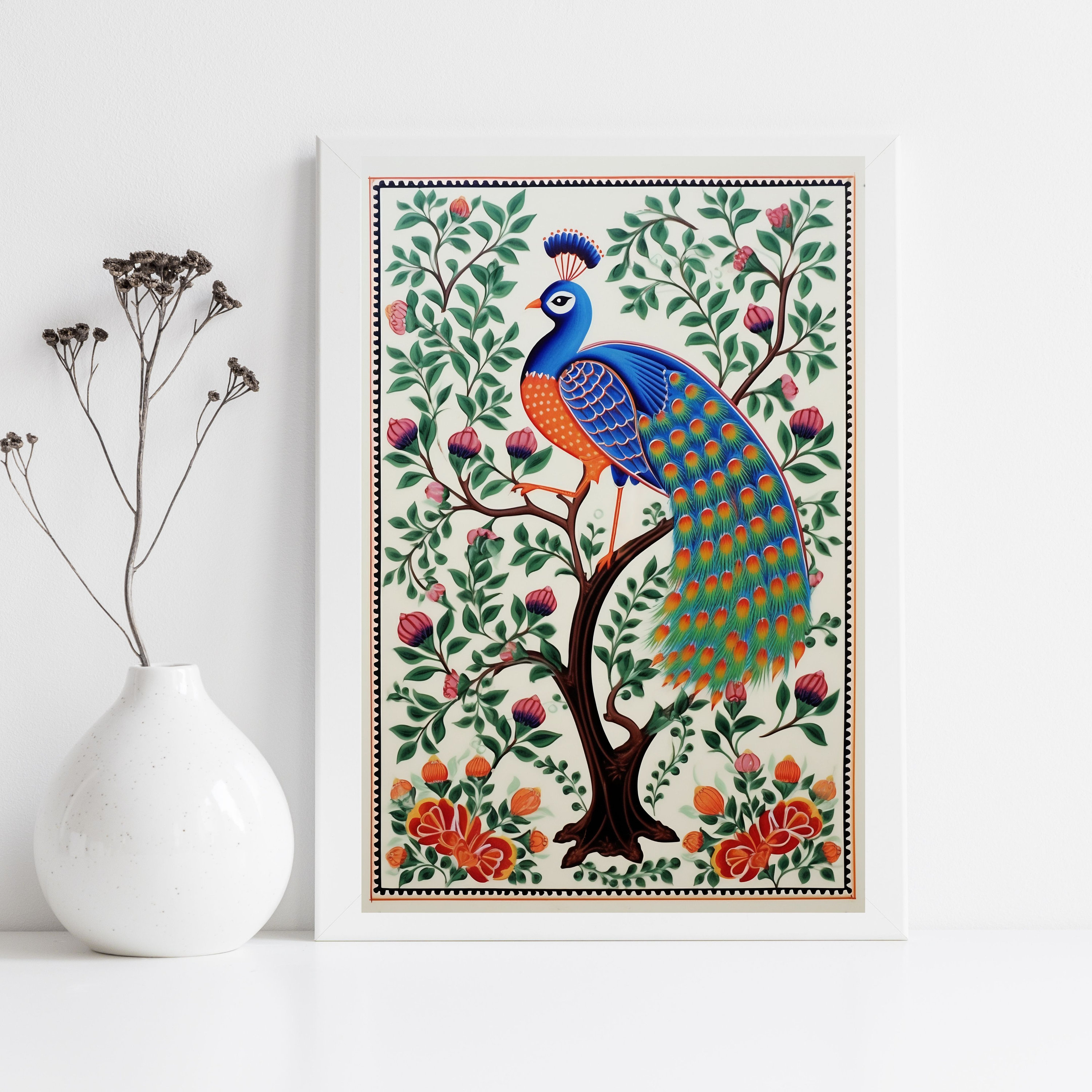 Indian Peacock Art, Pichwai Art, Indian Folk Art, Botanical