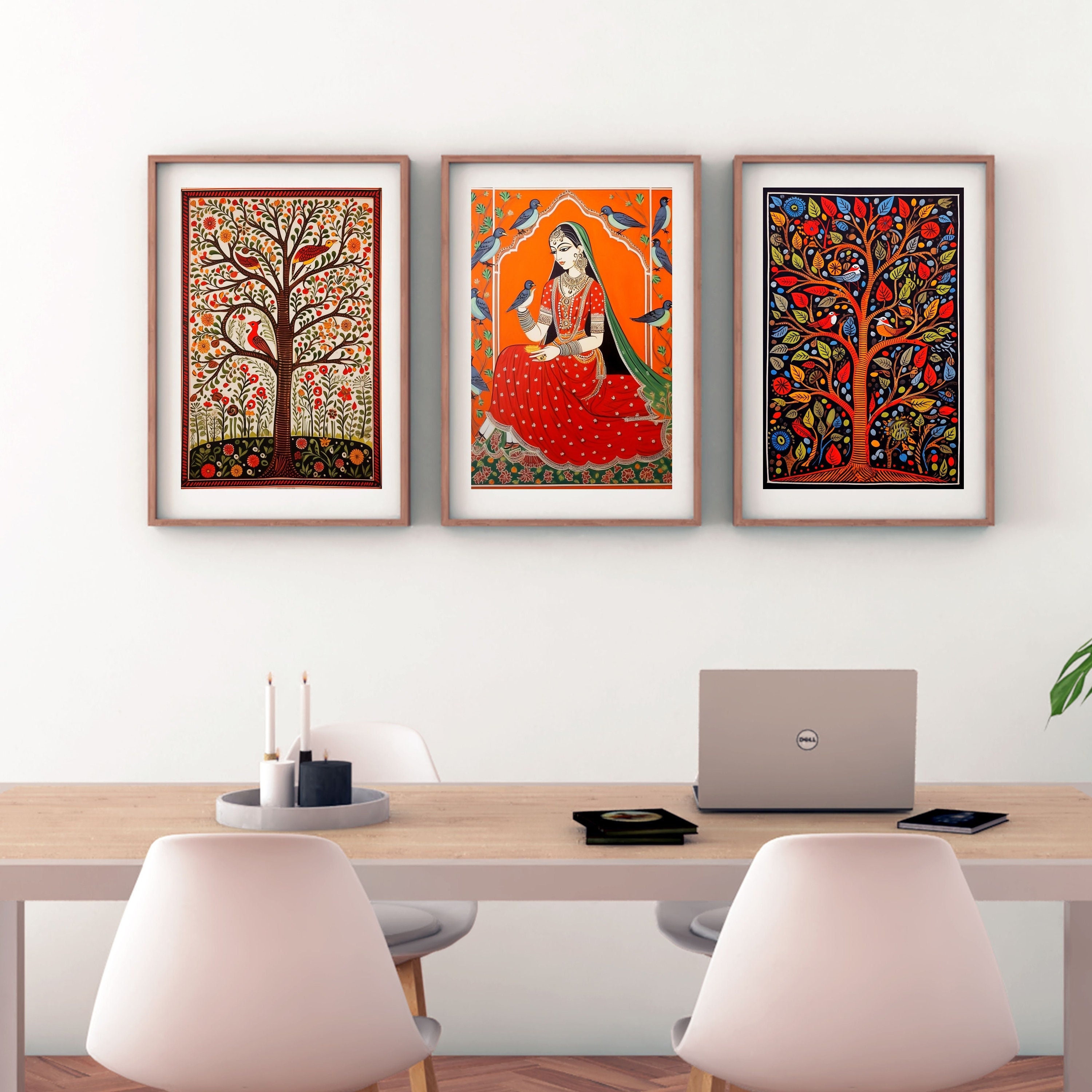 Madhubani Painting, Tree of Life Set of 3, Indian Wall Art Print ...