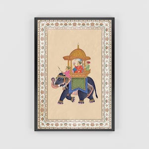 Indian Folk Art, Indian Elephant Print, Indian Wall Art , Indian Mughal Painting, Indian Wall Poster, Royal Elephant Art, Indian Painting