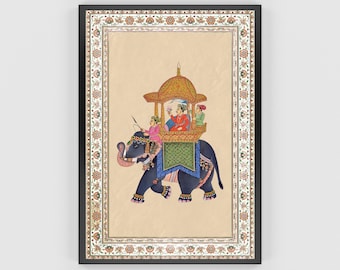 ヴィンテージのムガル帝国女王のミニチュア絵画：インド美術の壁装飾