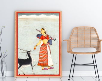 鹿を連れたインド人女性：ムガル帝国の民芸品（デジタルダウンロード