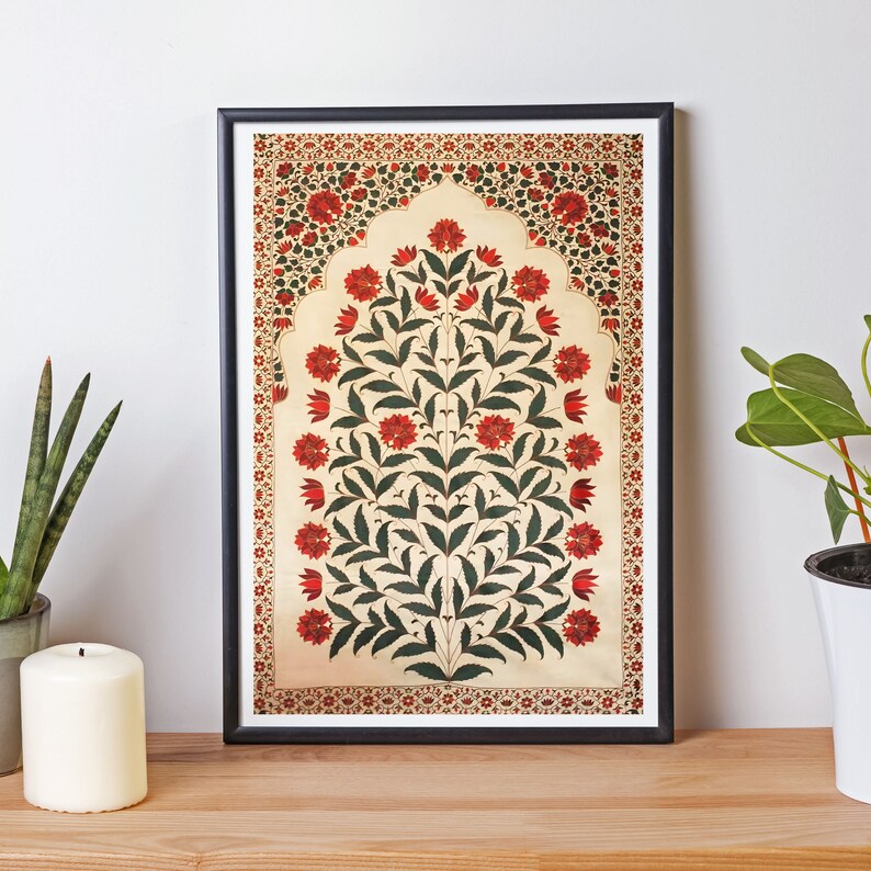 Pichwai Indian Floral Art, Vintage Floral Art, Indian Painting, Indian Folk Art, Mughal Wall Art, Pichwai Art, Tree of Life, Boho Wall Art image 5