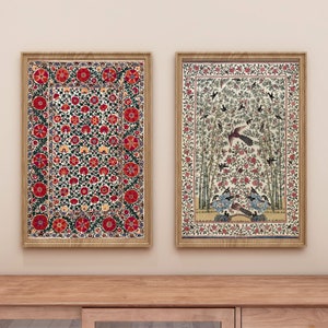 Indian Floral Art Set of 2 Indian Folk Art, Mughal Floral Art, Indian Vintage Art, Pichwai Painting, Mughal Art, Indian Digital Wall Art Set