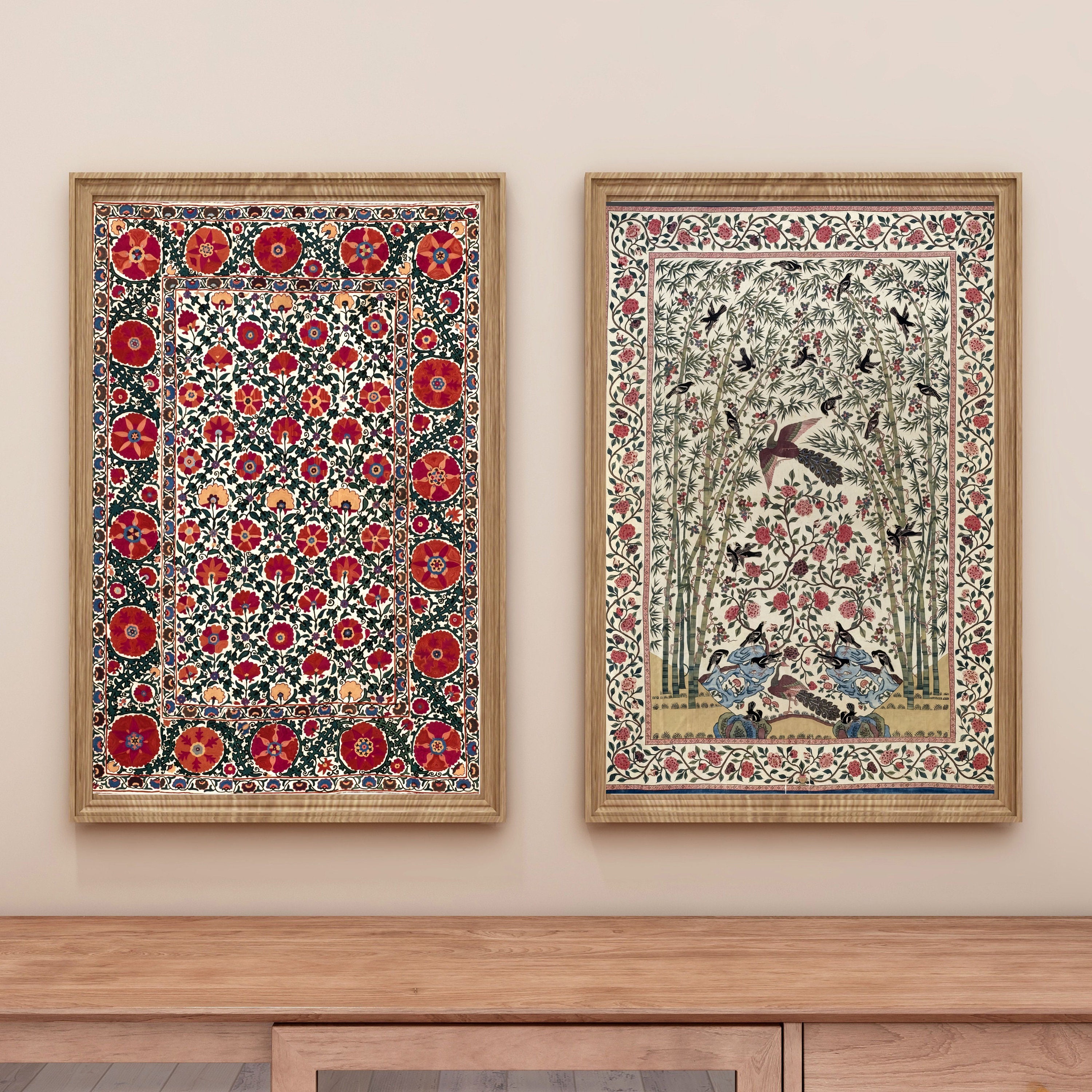 インドの花のアート2点セット インドのフォークアート、ムガルの花の