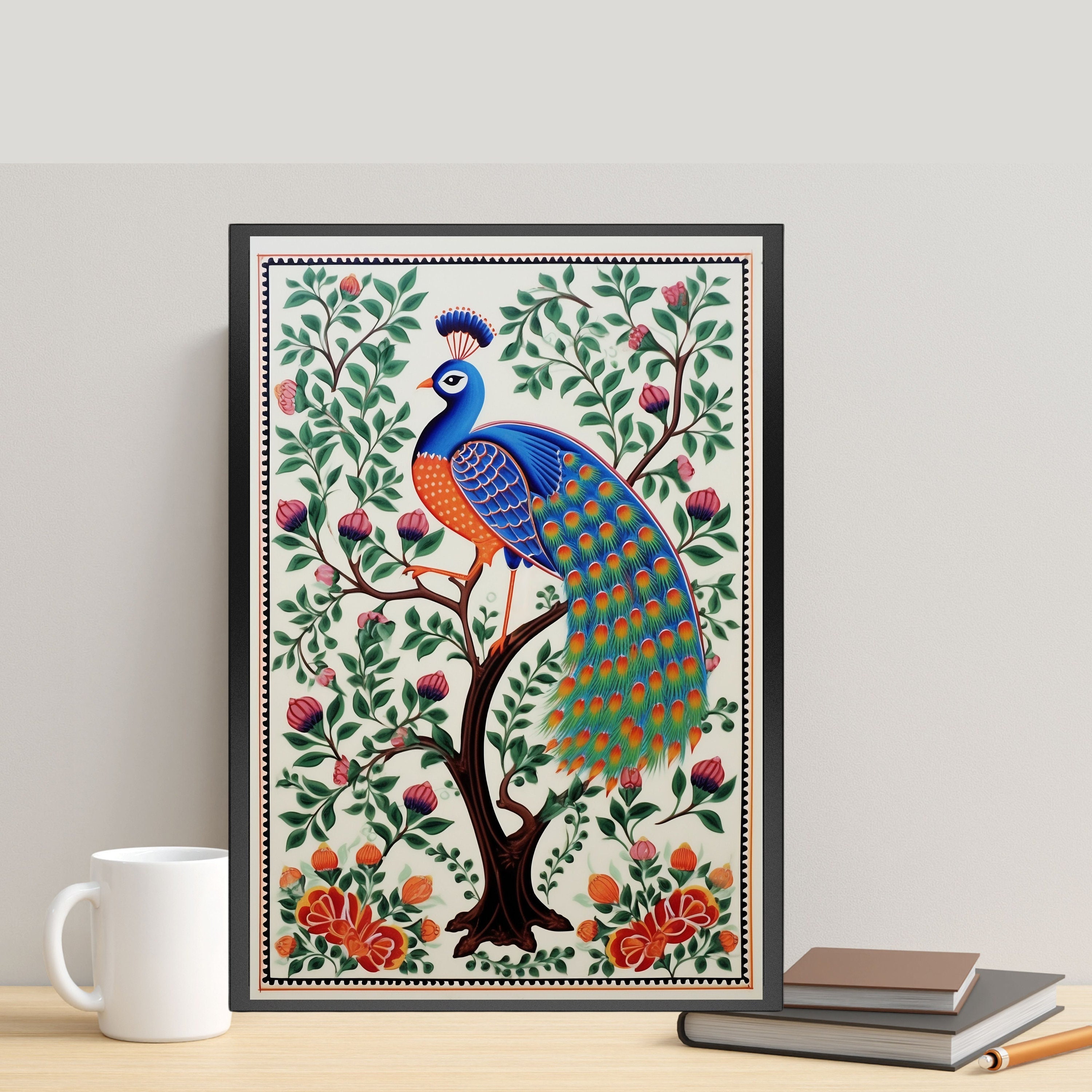 Indian Peacock Art, Pichwai Art, Indian Folk Art, Botanical