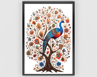 Indiase pauwkunst, Pichwai-kunst, Indiase volkskunst, Indiase kunst, Indiase afdrukbare kunst, Indiase pauwkunstprint, Indiase kunstdruk, Indiase print