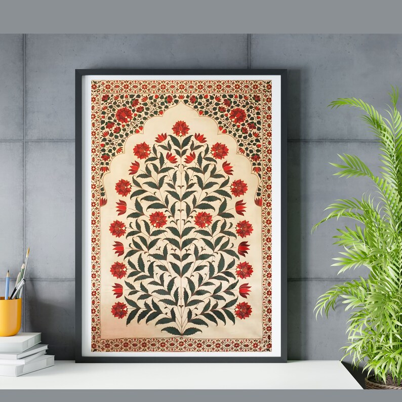Pichwai Indian Floral Art, Vintage Floral Art, Indian Painting, Indian Folk Art, Mughal Wall Art, Pichwai Art, Tree of Life, Boho Wall Art image 3