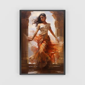 Indian Folk Art, Indian Dancing Lady Art, Indian Painting, Indian Wall Art, Indian Digital Printable Art, Indian Woman Painting, Indian Lady