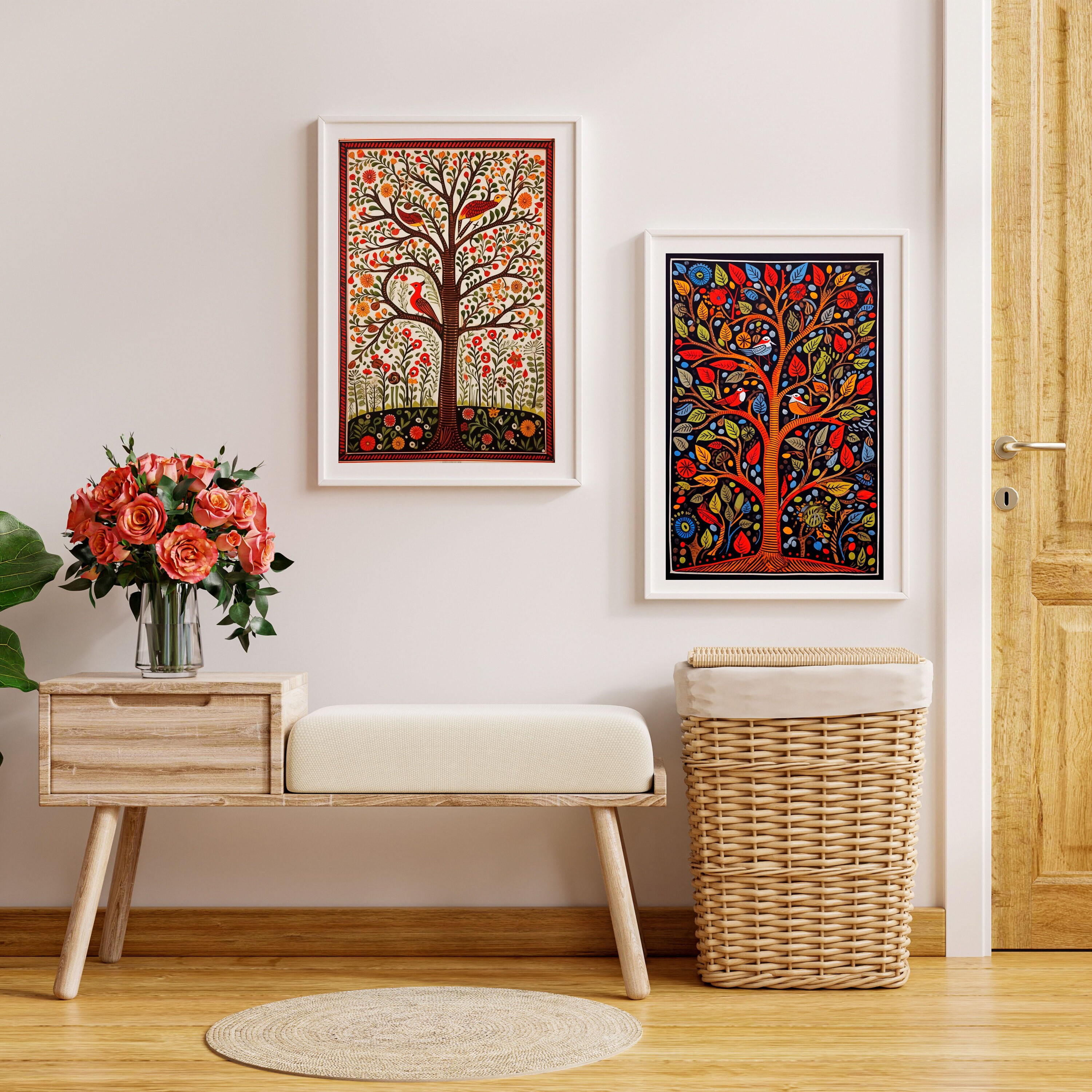 Buy Madhubani Painting, Tree of Life , Set of 2, Indian Wall Art Print ...