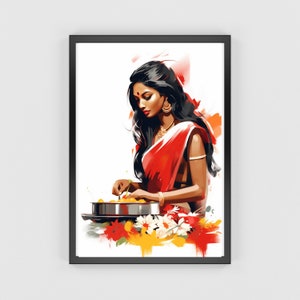 Indian Wall Art, Woman In Saree Art, Desi Art, South Asian Art, Indian Art, Brown Girl, Indian Modern Woman Art, Indian Lady Painting