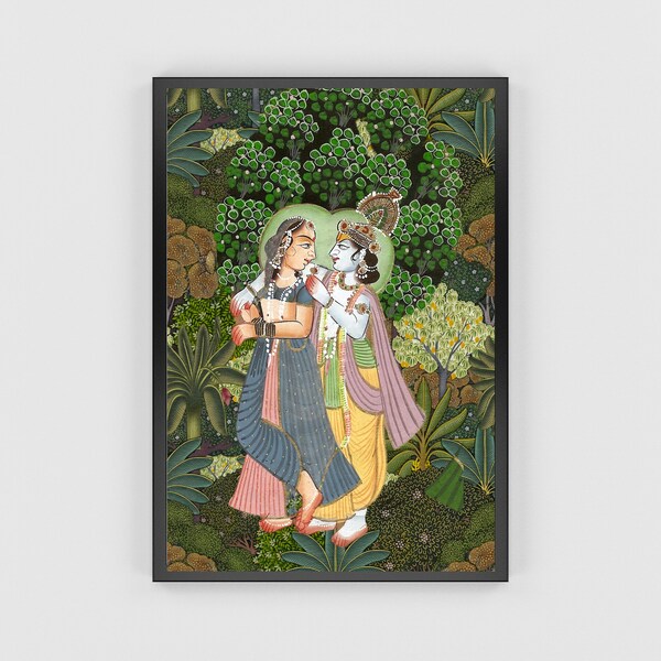 Radha Krishna Pichwai, Krishna Vintage Art, Indian Wall Decor, Printable, Traditional Paintings, Indian Folk Art, Indian Poster, Indian Art