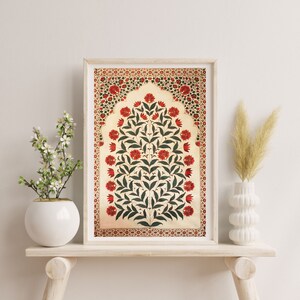 Pichwai Indian Floral Art, Vintage Floral Art, Indian Painting, Indian Folk Art, Mughal Wall Art, Pichwai Art, Tree of Life, Boho Wall Art image 4