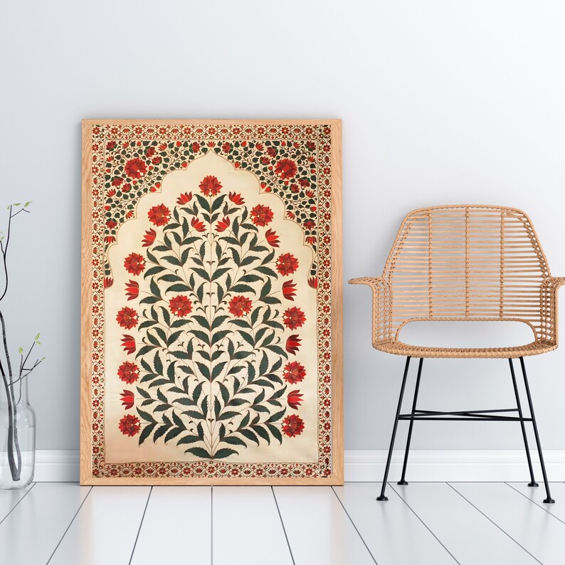Pichwai Indian Floral Art, Vintage Floral Art, Indian Painting, Indian Folk Art, Mughal Wall Art, Pichwai Art, Tree of Life, Boho Wall Art image 2