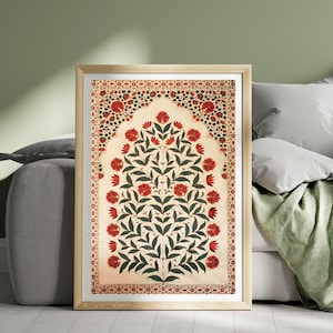 Pichwai Indian Floral Art, Vintage Floral Art, Indian Painting, Indian Folk Art, Mughal Wall Art, Pichwai Art, Tree of Life, Boho Wall Art image 6