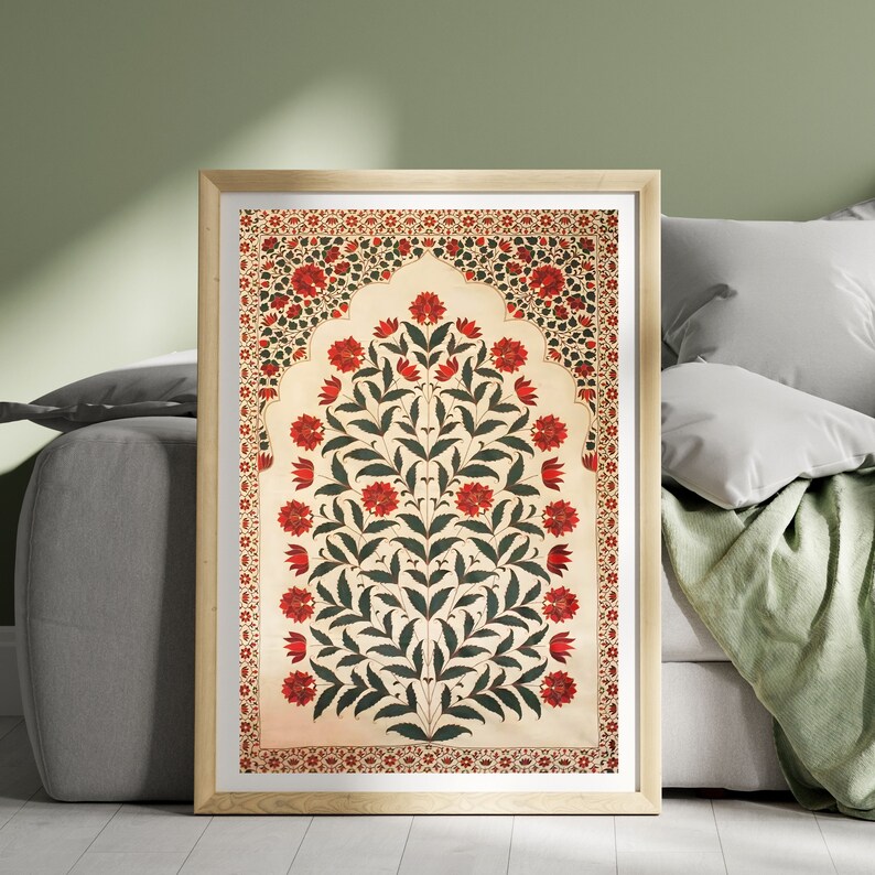 Pichwai Indian Floral Art, Vintage Floral Art, Indian Painting, Indian Folk Art, Mughal Wall Art, Pichwai Art, Tree of Life, Boho Wall Art image 6
