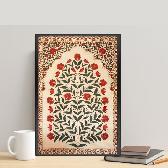 Pichwai Indian Floral Art, Vintage Floral Art, Indian Painting, Indian Folk Art, Mughal Wall Art, Pichwai Art, Tree of Life, Boho Wall Art