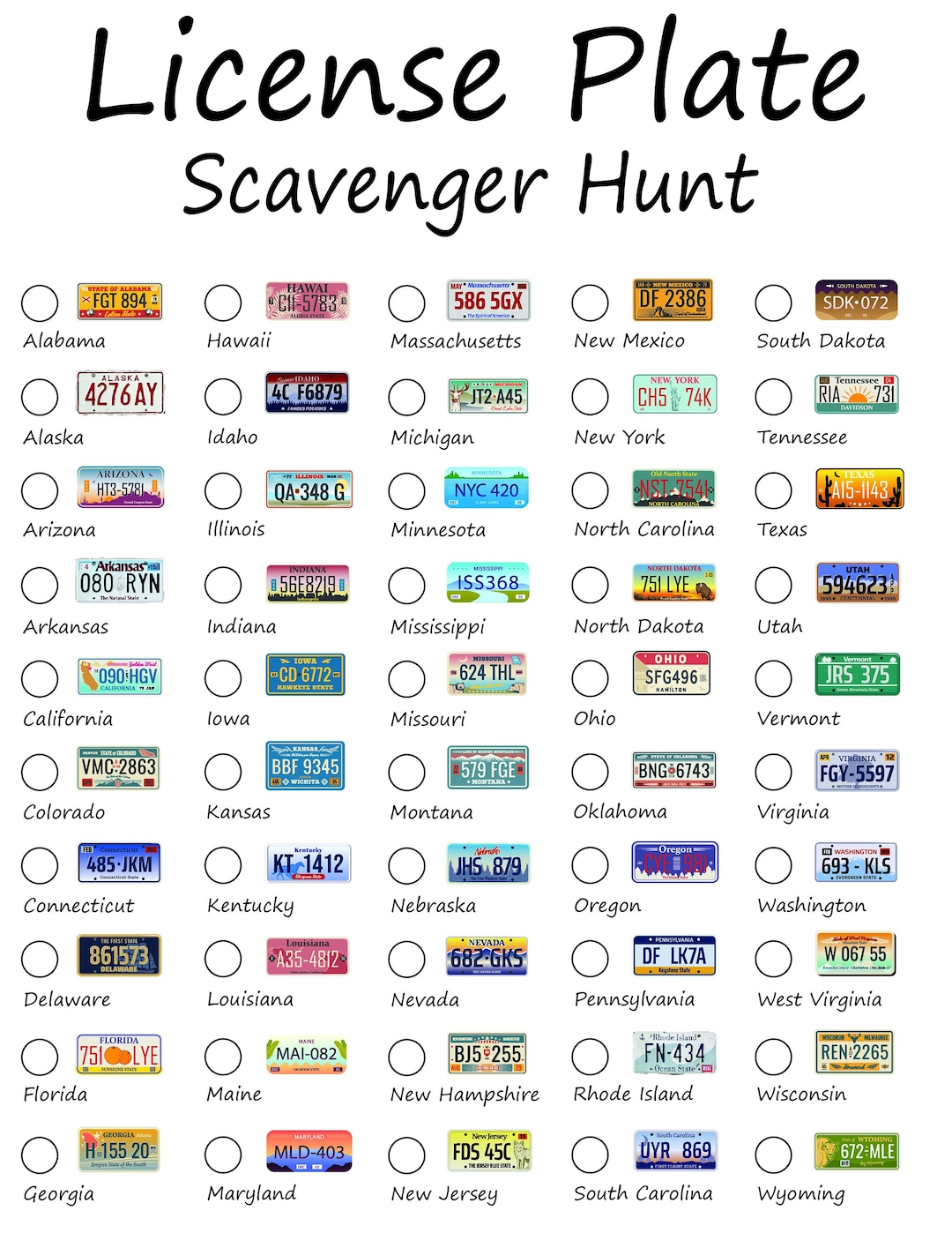 license-plate-scavenger-hunt-etsy for Free Printable License Plate Game License Plate Scavenger Hunt - Etsy for Free Printable License Plate Game